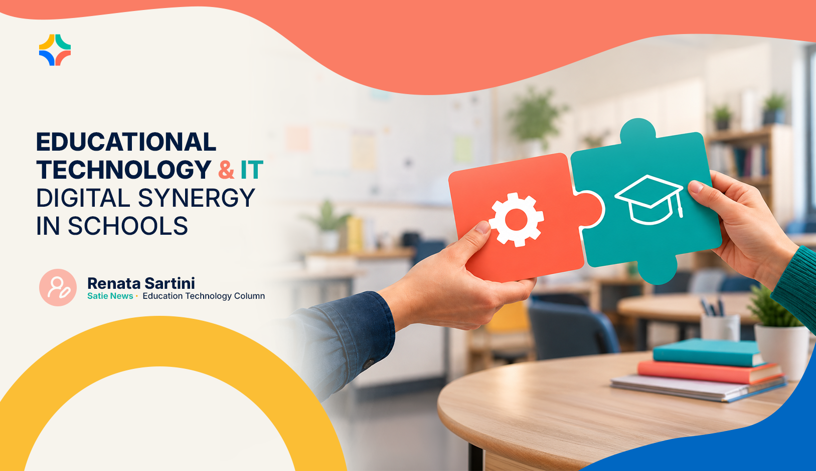 Cover artwork of the article ET & IT - Digital Synergy in Schools, with technology and education elements